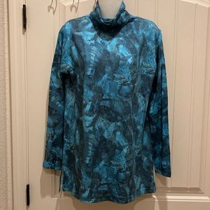 Soft Surroundings Women’s Size M Pull Over Sweater Tunic Turtle Neck Leaf Print